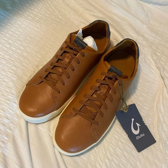 OluKai Panepo‘o Italian Leather Casual Dress Sneakers Brown Men’s Size 12 OluKai Panepo main image 3